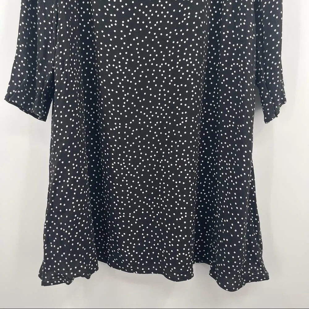 FRNCH Paris Dot Long Sleeve Dress Tie Neck B&W Polka Dots Flare Parisian SZ S/M - Image 6