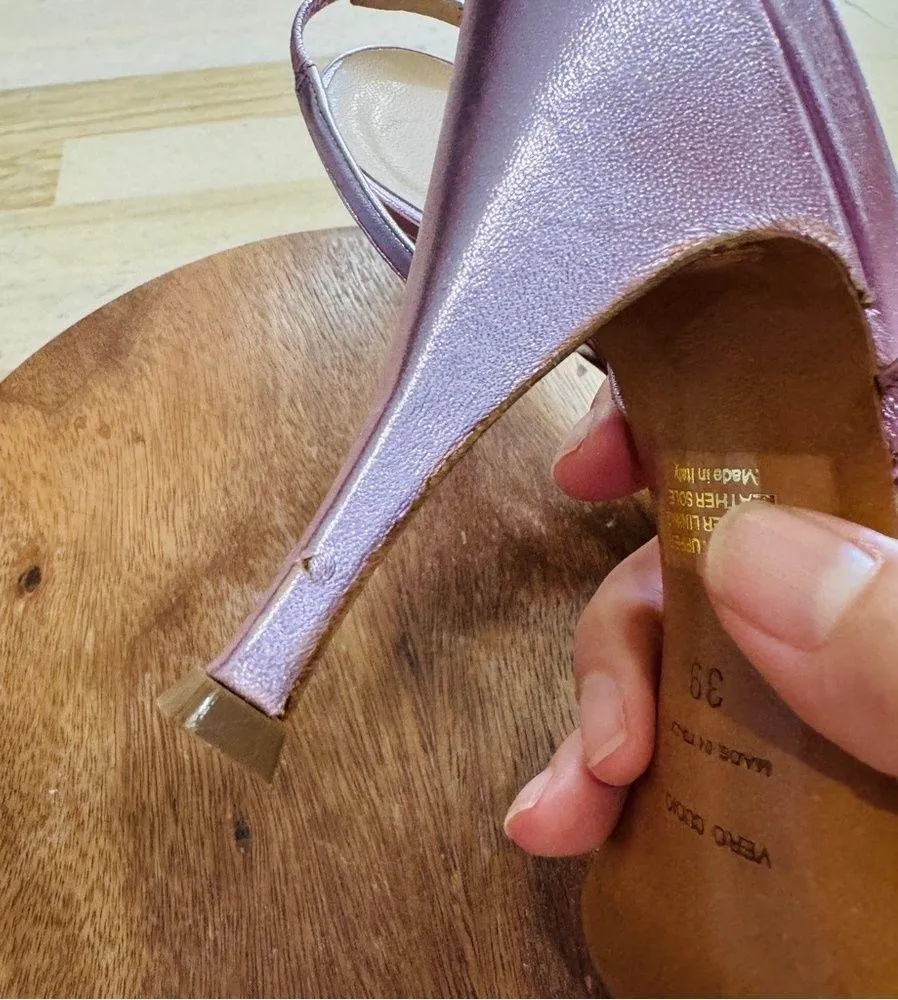 Barney’s New York CO-OP 100% leather pink metallic heels sandals NEW - Image 9