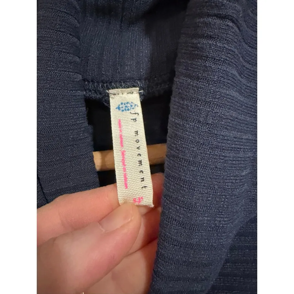 FP Movement Free People Ribbed Cowl Neck Long Sleeve Top Navy Blue Women’s M - Image 2