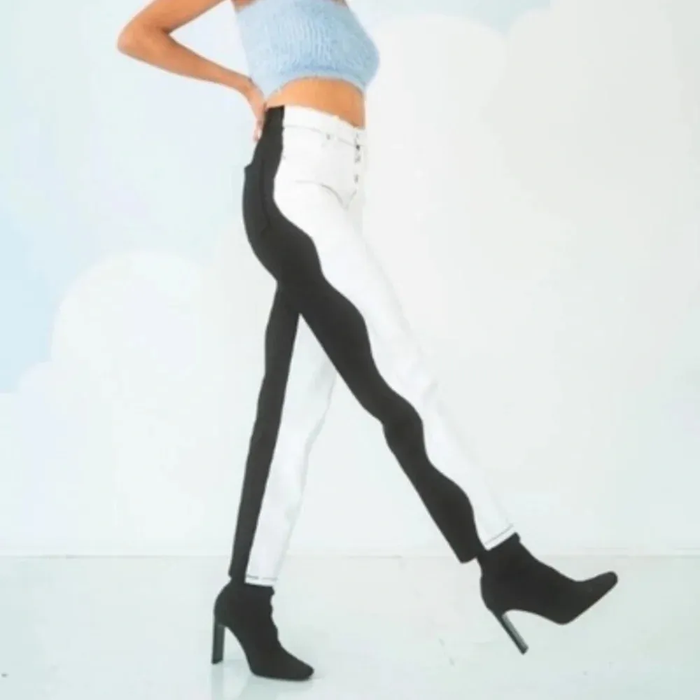 Revice Ex Boyfriend On Off Again Button Fly White Black Media Denim Size 26 - Image 2