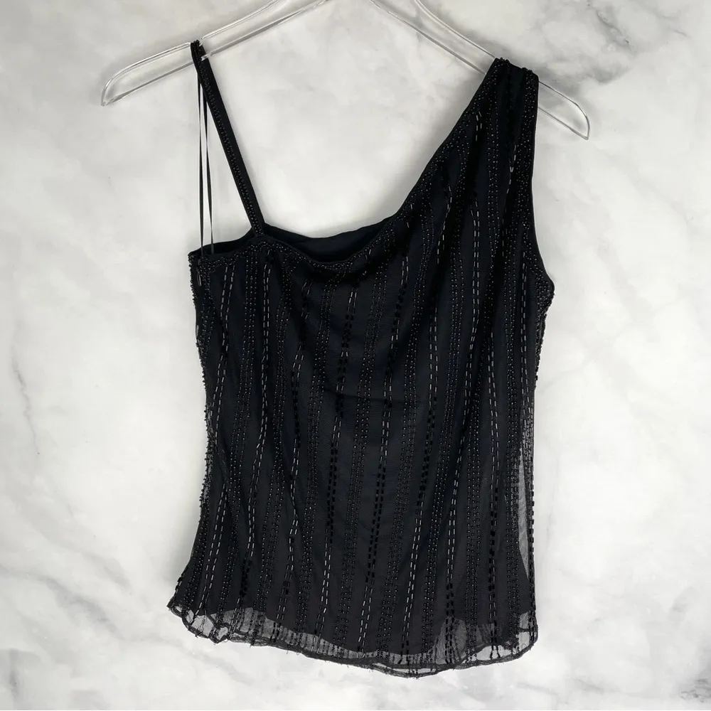 NWT Ralph Lauren Beaded Mesh One Shoulder Camisole Top Floral Glam Party Black S - Image 7