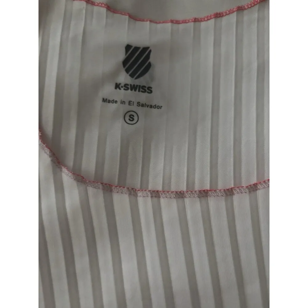 K-Swiss NWT Sculpt Pleated Tank Top Size Small in White/Multi Polyester Blend - Image 3