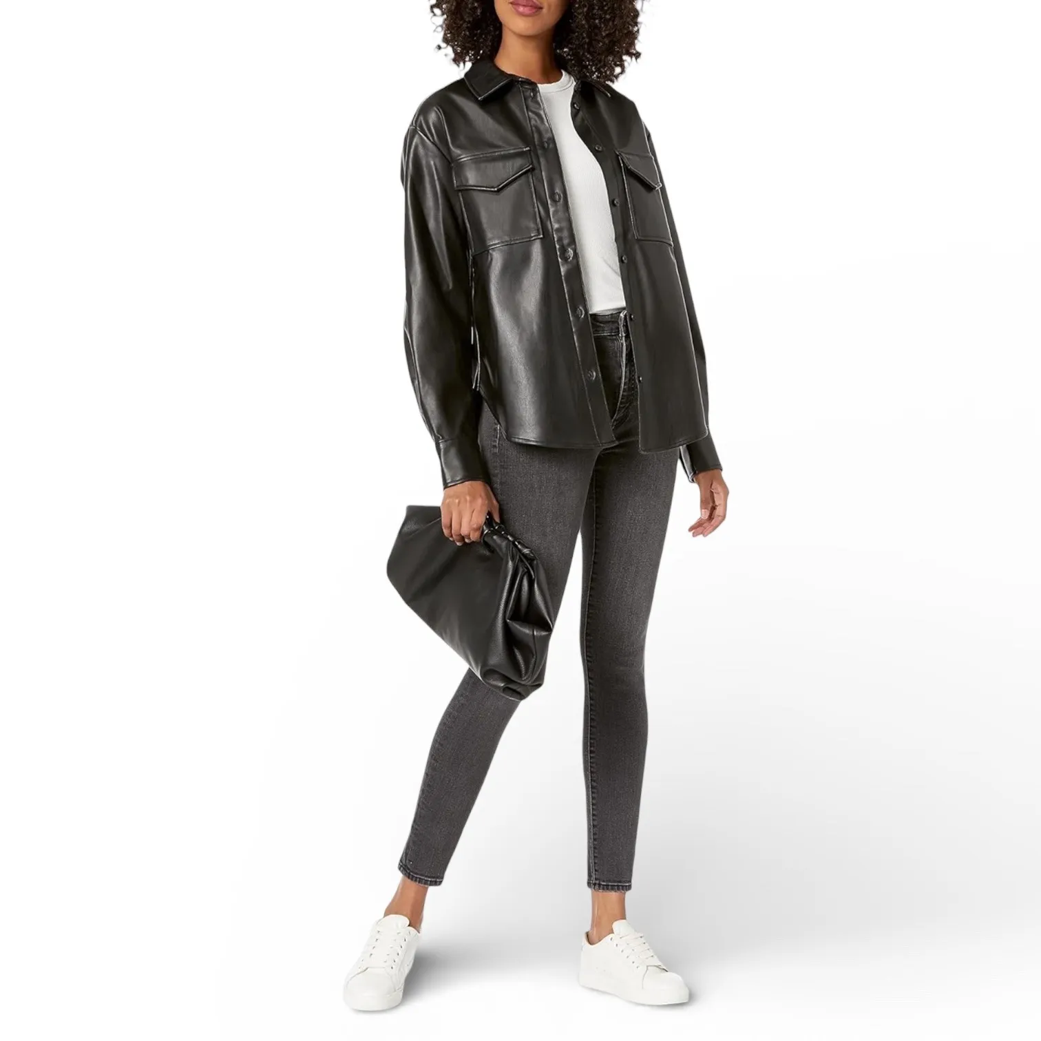 The Drop Lisadnyc Black Faux Leather Utility Shirt Jacket XXS - Image 3