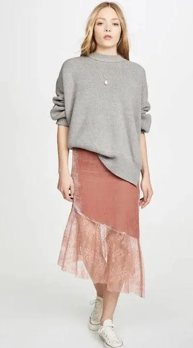 FREE PEOPLE Rose Lacey Midi Skirt Canyon Arroyo Pink Boho Lace Size 10 - Image 8