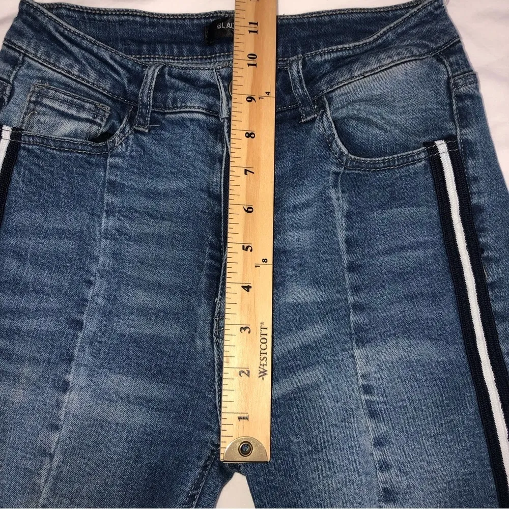 Black Label Size 5 28 Small Jeans Skinny Blue Raw Edge Stretch Racer Stripes - Image 5