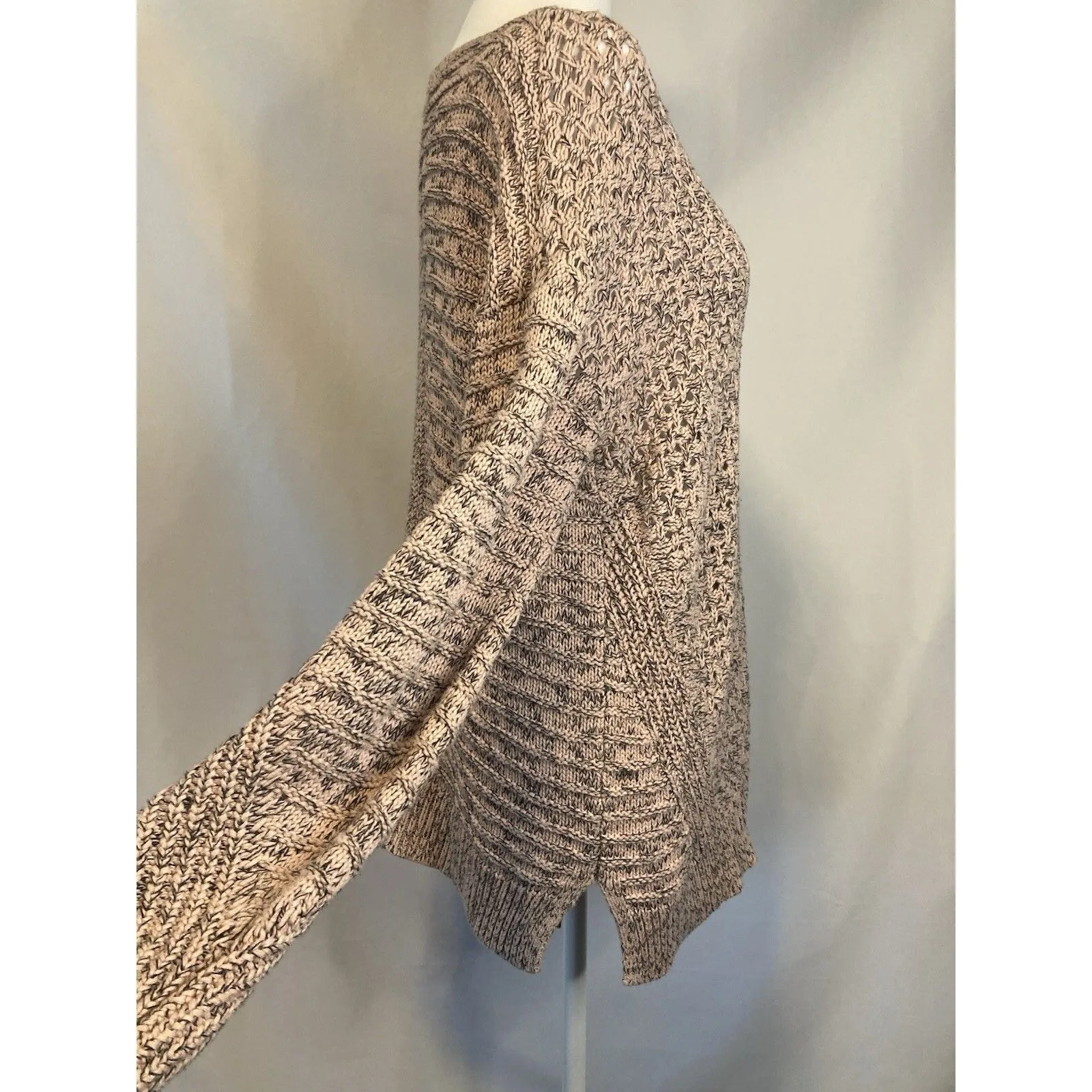 Gap Oversized Sweater Womens L Pink Gray Open Knit Crochet Fisherman Chunky Crew - Image 3