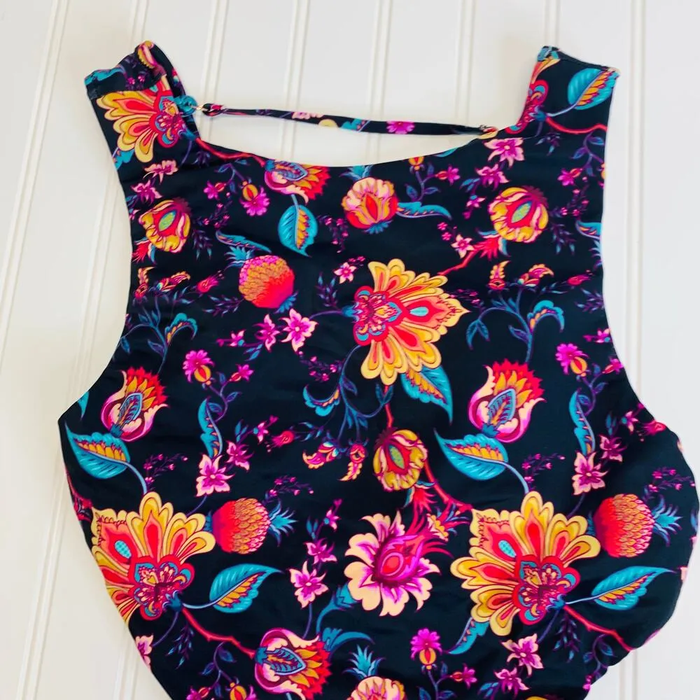 Nanette Lepore NWT 1 Piece Swimsuit Floral Black Pink Sz 10 - Image 4