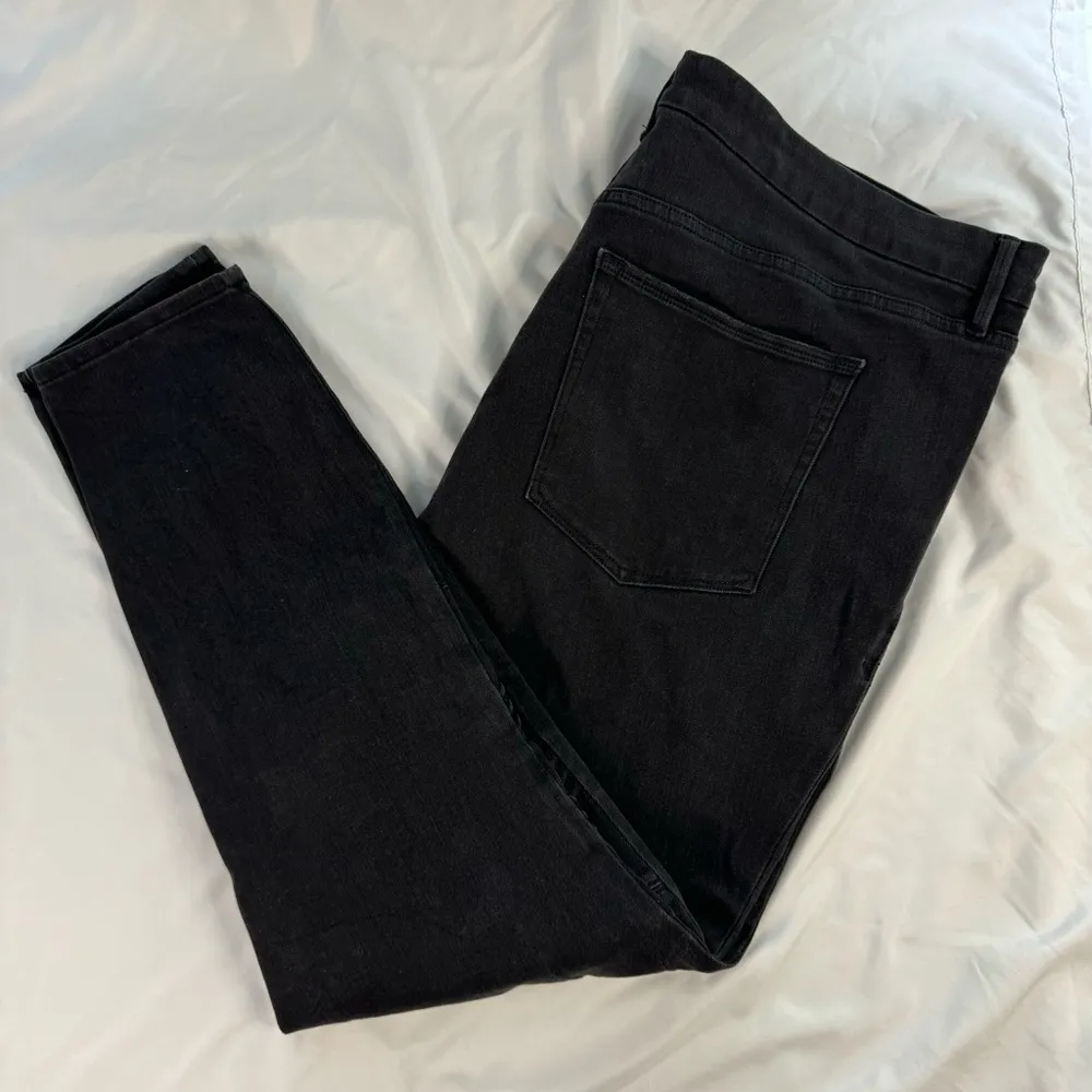 Good American sz 24 Good Waist Black Skinny Jean Zip Fly Corded Detail Knee Moto - Image 2