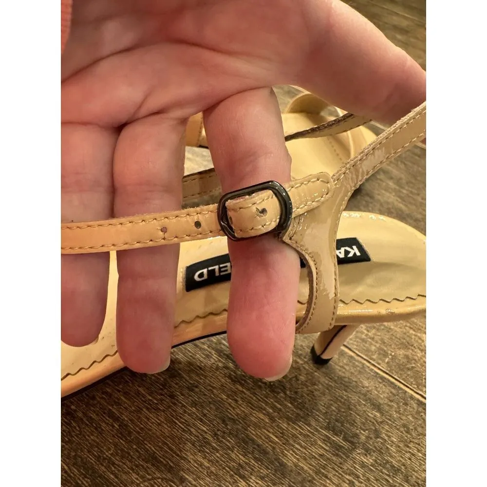 KARL LAGERFELD PARIS DEMAS Ankle Strap Heel Nude Patent US 7 Sandals‎ - Image 8