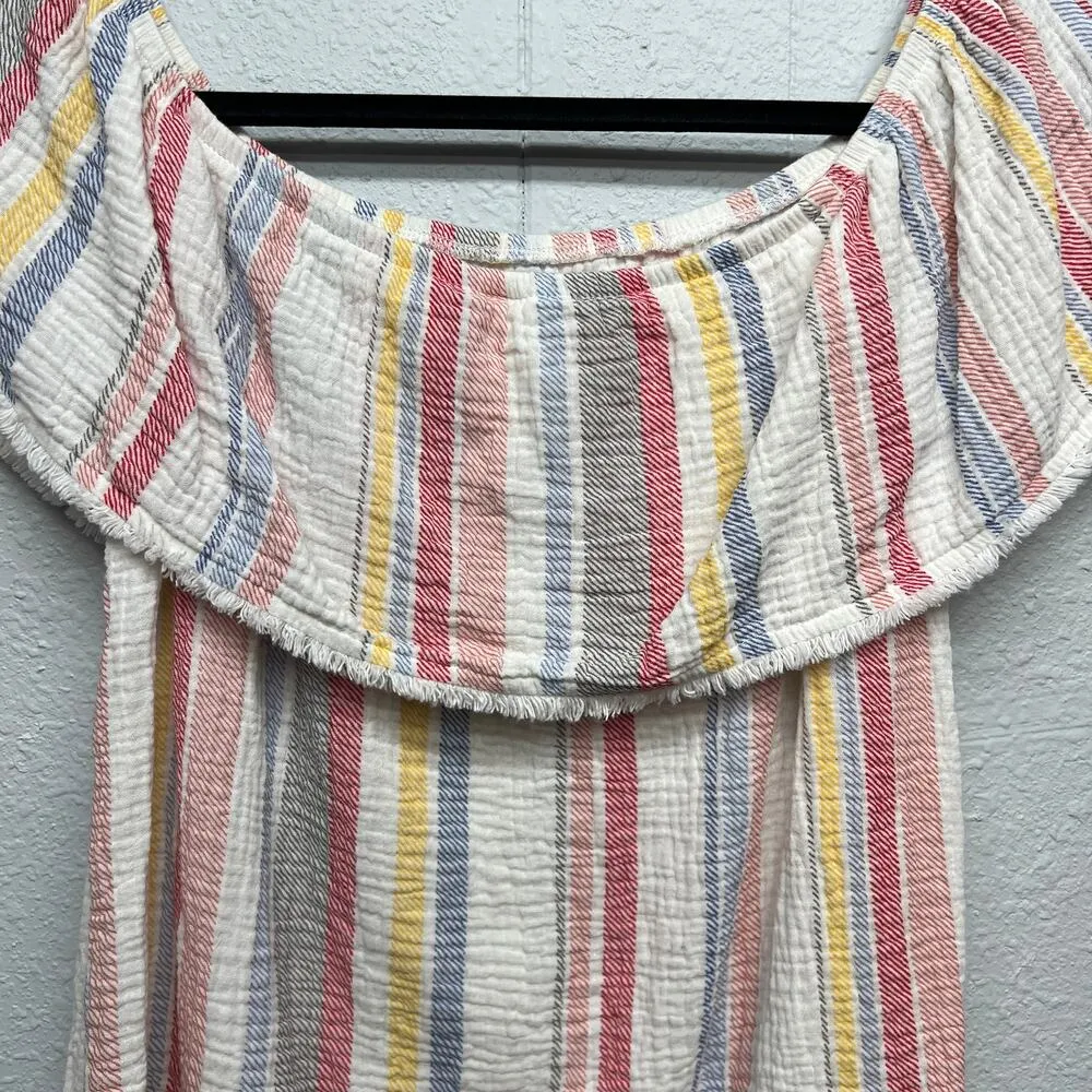 Allison Joy Gauzy Off Shoulder Ruffle Coastal Cowgirl Cottagecore Cotton Top XS - Image 8