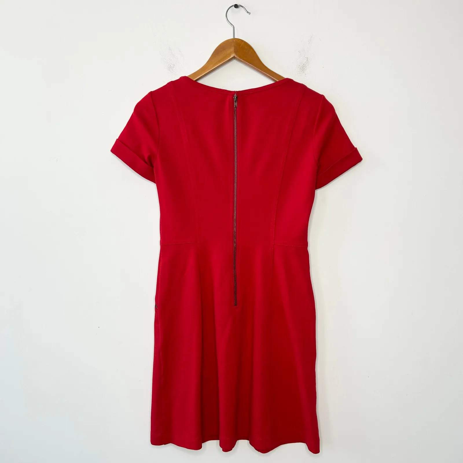 THEORY Red Dress Womens 2 Holiday Quiet Luxury Christmas Party Fit Flare Pockets - Image 3