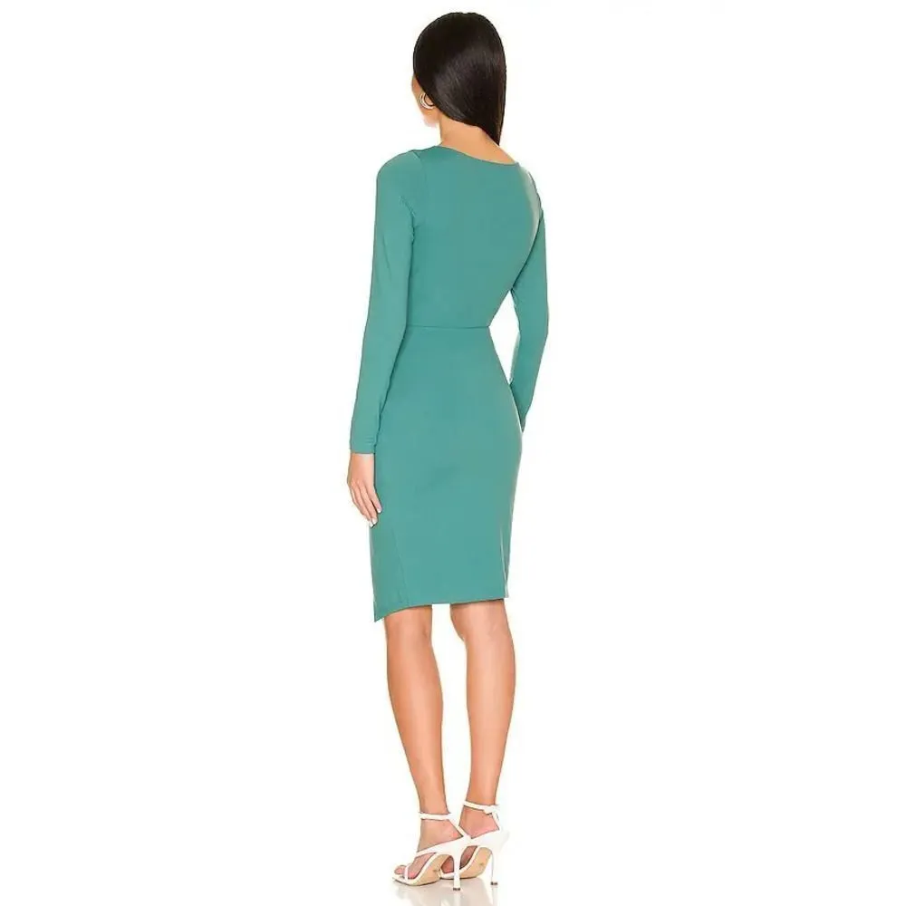 Susana Monaco Fitted Tulip Hem Long Sleeve Asymmetric Dress Mini Small Gray - Image 13