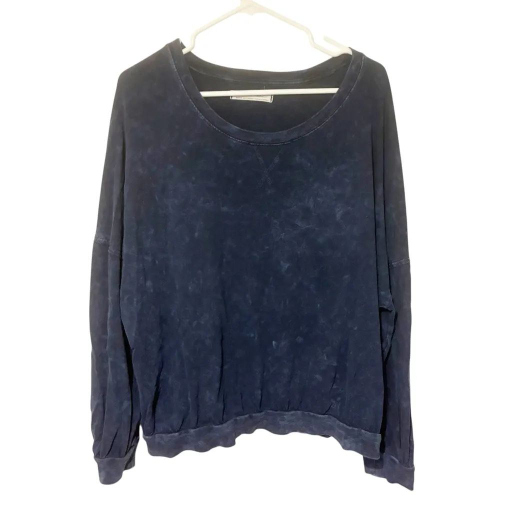 FREE PEOPLE Womens Medium Navy Acid Wash Long Sleeve Crew Neck Top - Image 2