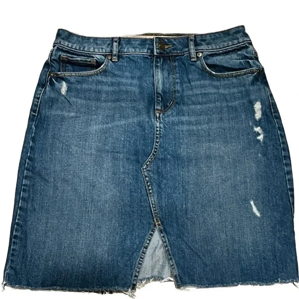 Loft Women's Split Front Jeans Skirt Blue Size 6 - Image 2