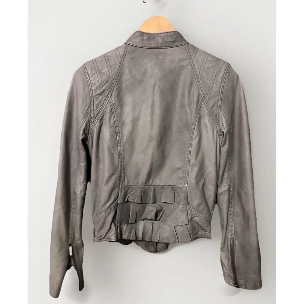 Hinge Gray Leather Full Zip Moto Jacket Small Short Grunge Fitted Biker - Image 2