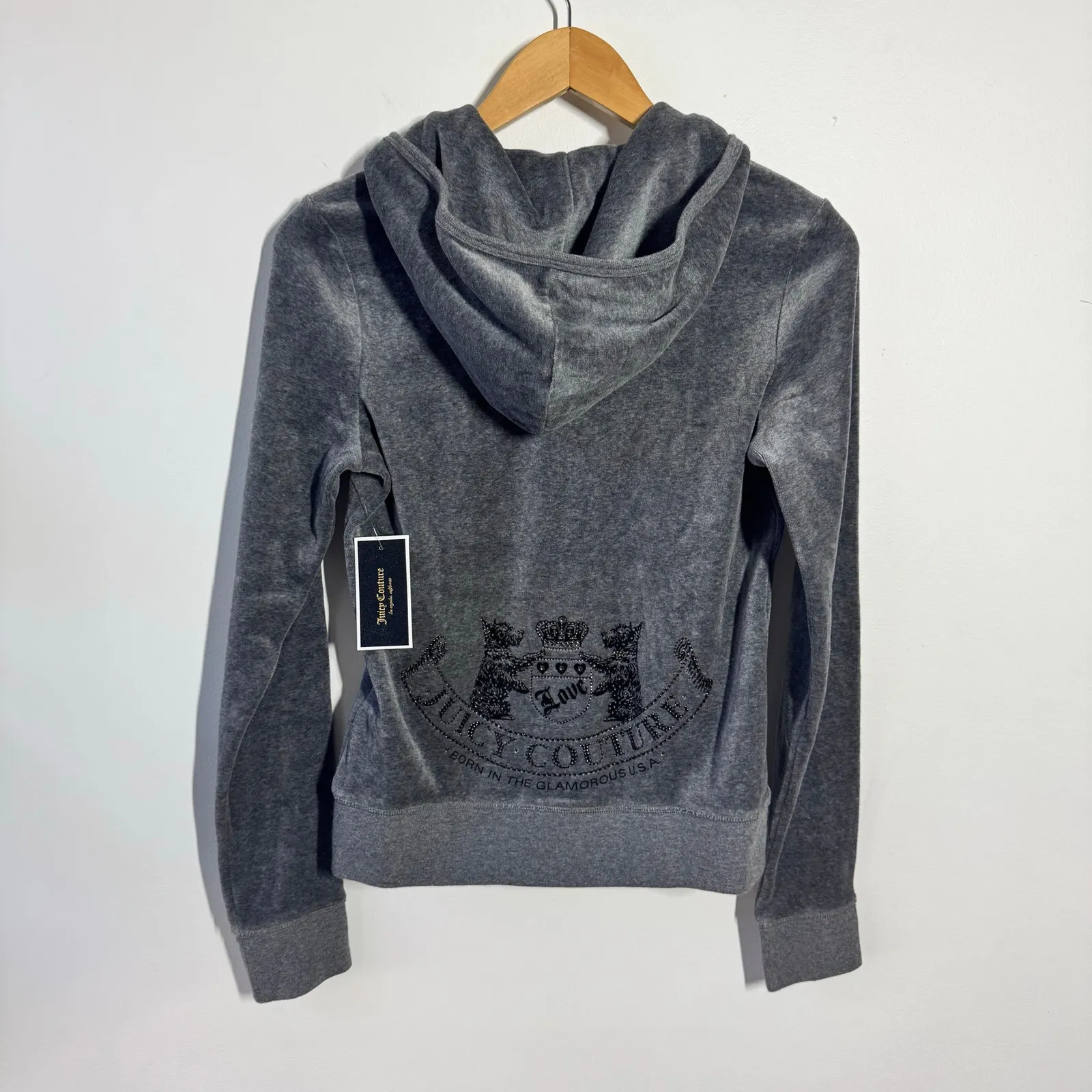 Juicy Couture Velour Bling Track Full Zip Jacket Women M Gray Scottie Dog Y2K - Image 2