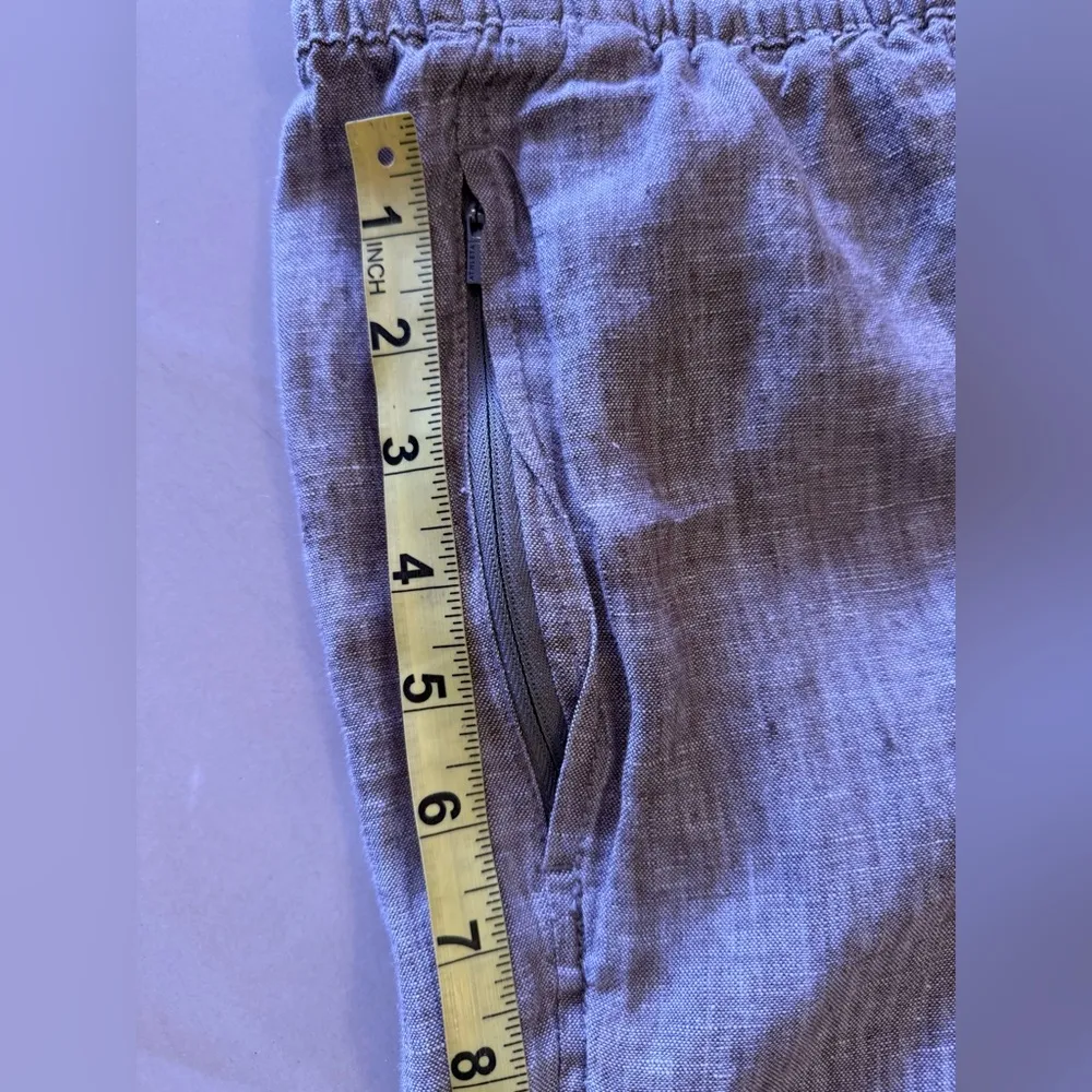 Athleta tall gray pants linen elastic waist and  foot 4 pockets tie size L - Image 8