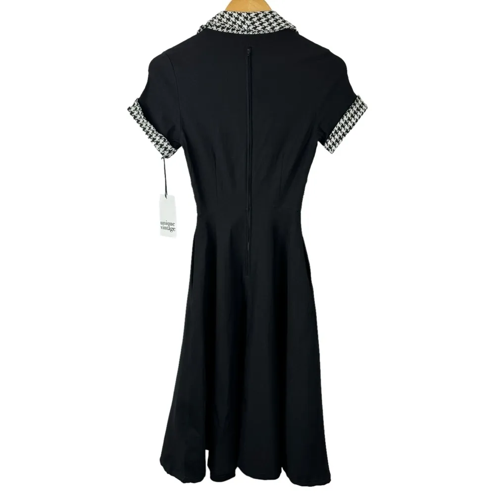 NEW Unique Vintage 1950s Dovima Swing Dress Black & Houndstooth XS Rockabilly - Image 9