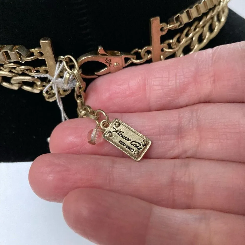 Kenneth Cole NY Crackle Glass Runway Necklace multichain draped chunky Mob Wife Gold - Image 6