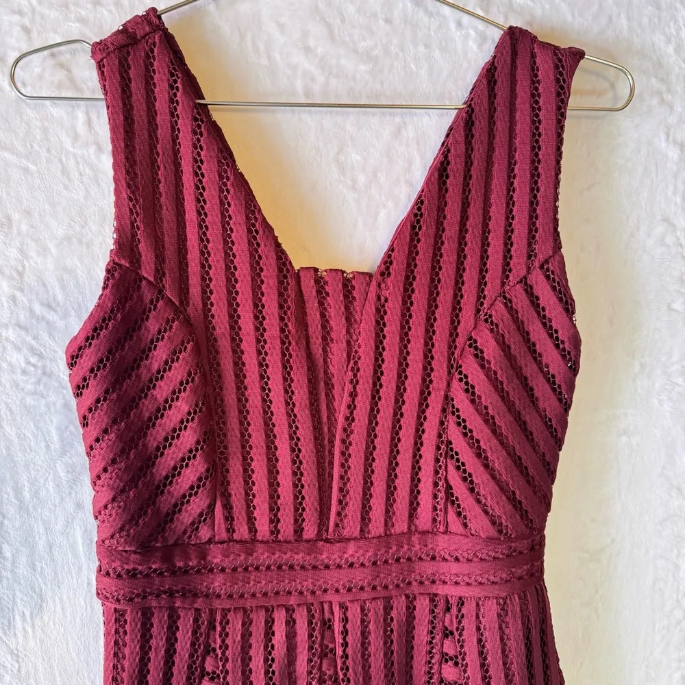 Burgundy Ribbon Lace Skater Mini Dress Sleeveless Party Wedding ModCloth Twirly - Image 2