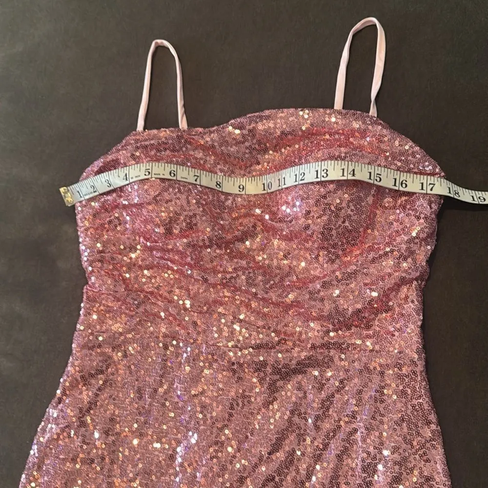 Women’s Pink Sequined Short Homecoming Party Dress Ruffle Hem CorsetBack Size 8 - Image 11