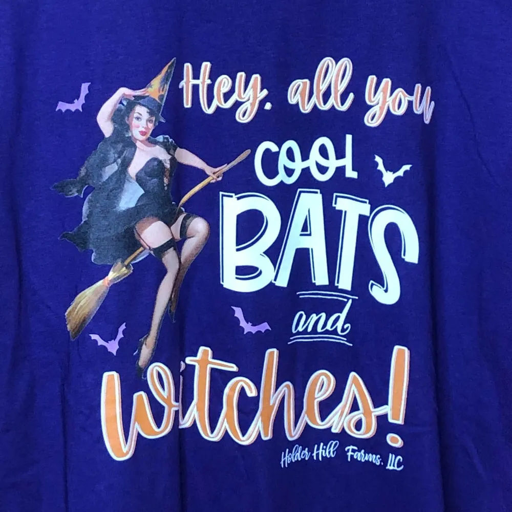 Bats & Witches Purple Halloween Shirt, L - Image 2