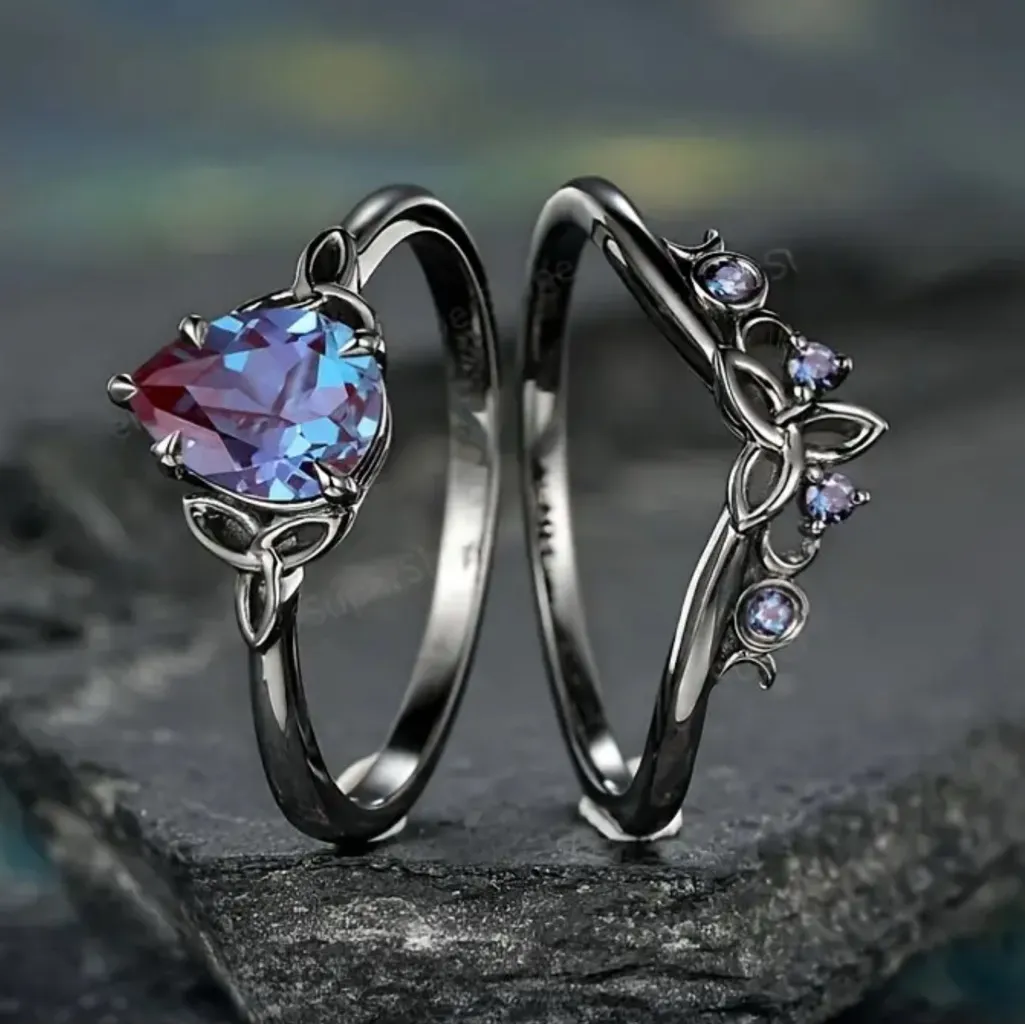 2pcs Set Vintage Luxury Keltic Knot & Teardrop Design Synthetic Birthstone - Image 3