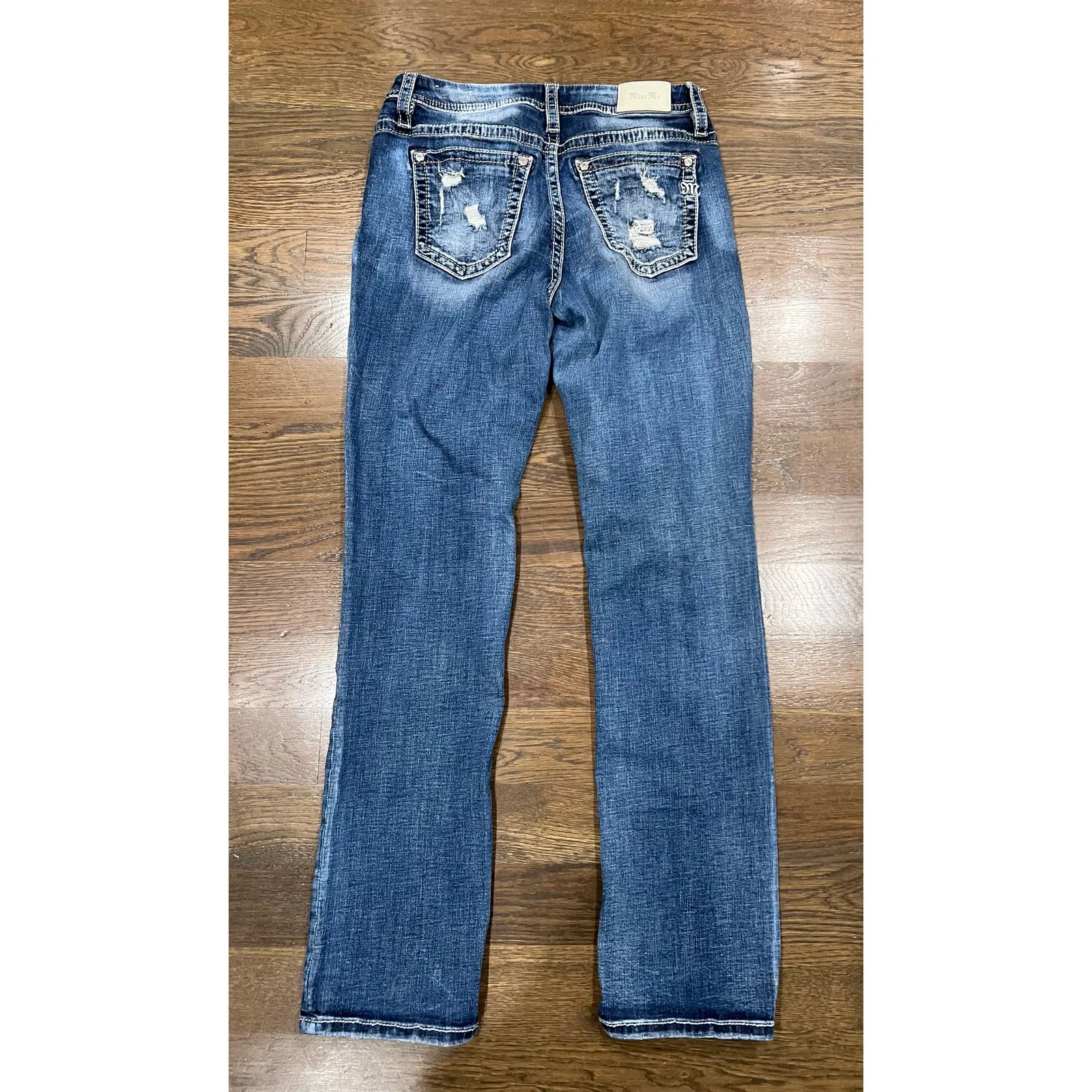 Miss Me Curvy Straight Jeans Size 29L Distressed Blue Denim Inseam 34 Women’s - Image 5