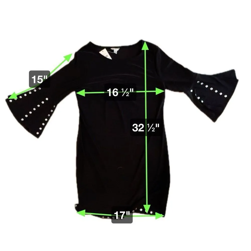 EST. 1946 Dress Midi Dress Long Bell Sleeves & Rivet Embellishments Small NWT! - Image 6