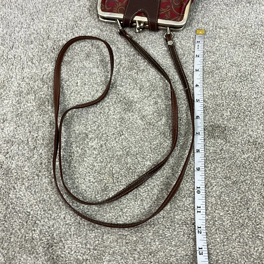 Vintage Red, Brown Victorian Style Paisley Coin Purse Crossbody Clutch Red - Image 13