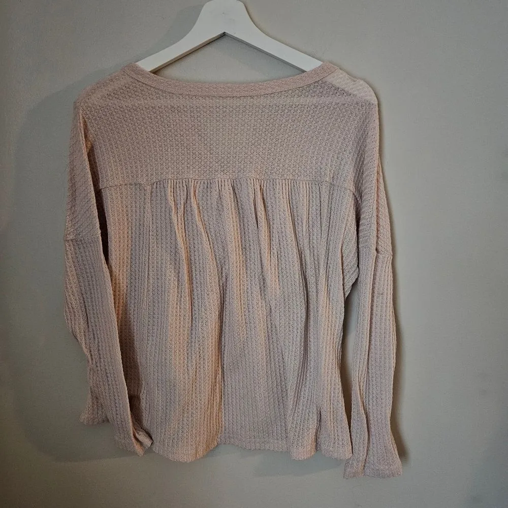 Shein Thermal Top Long Sleeve V-Neck Button front Casual Neutral Cream - Image 7