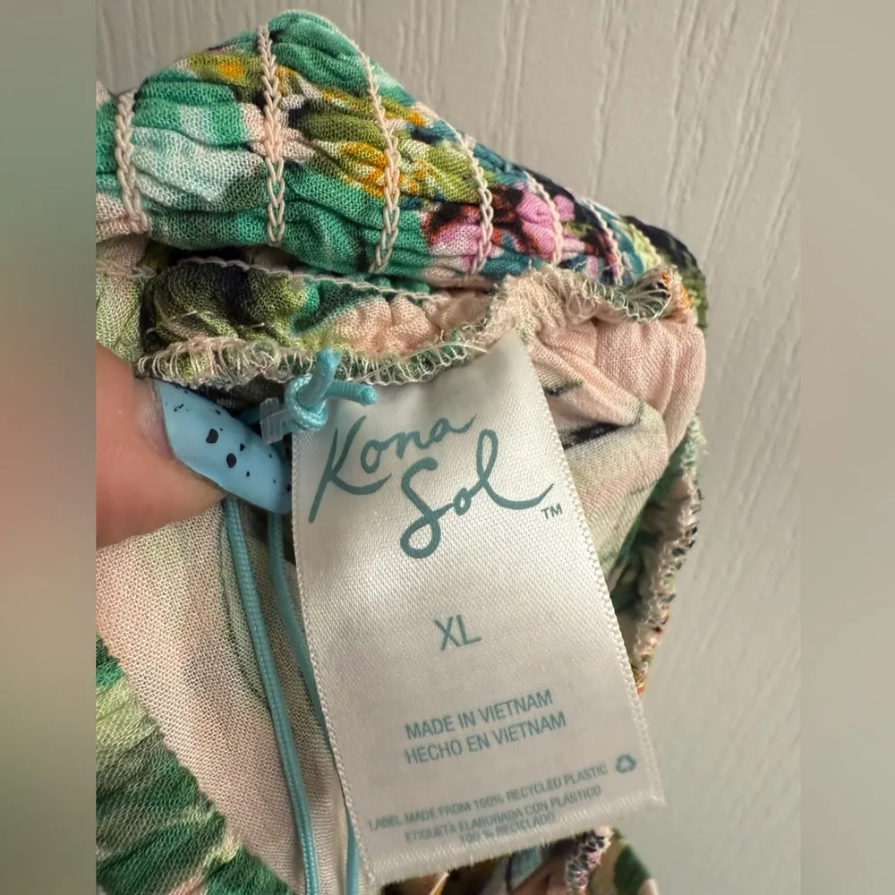 Kona Sol Tropical Floral Print Swim Coverup Smocked Waist Maxi Skirt - size XL - Image 7