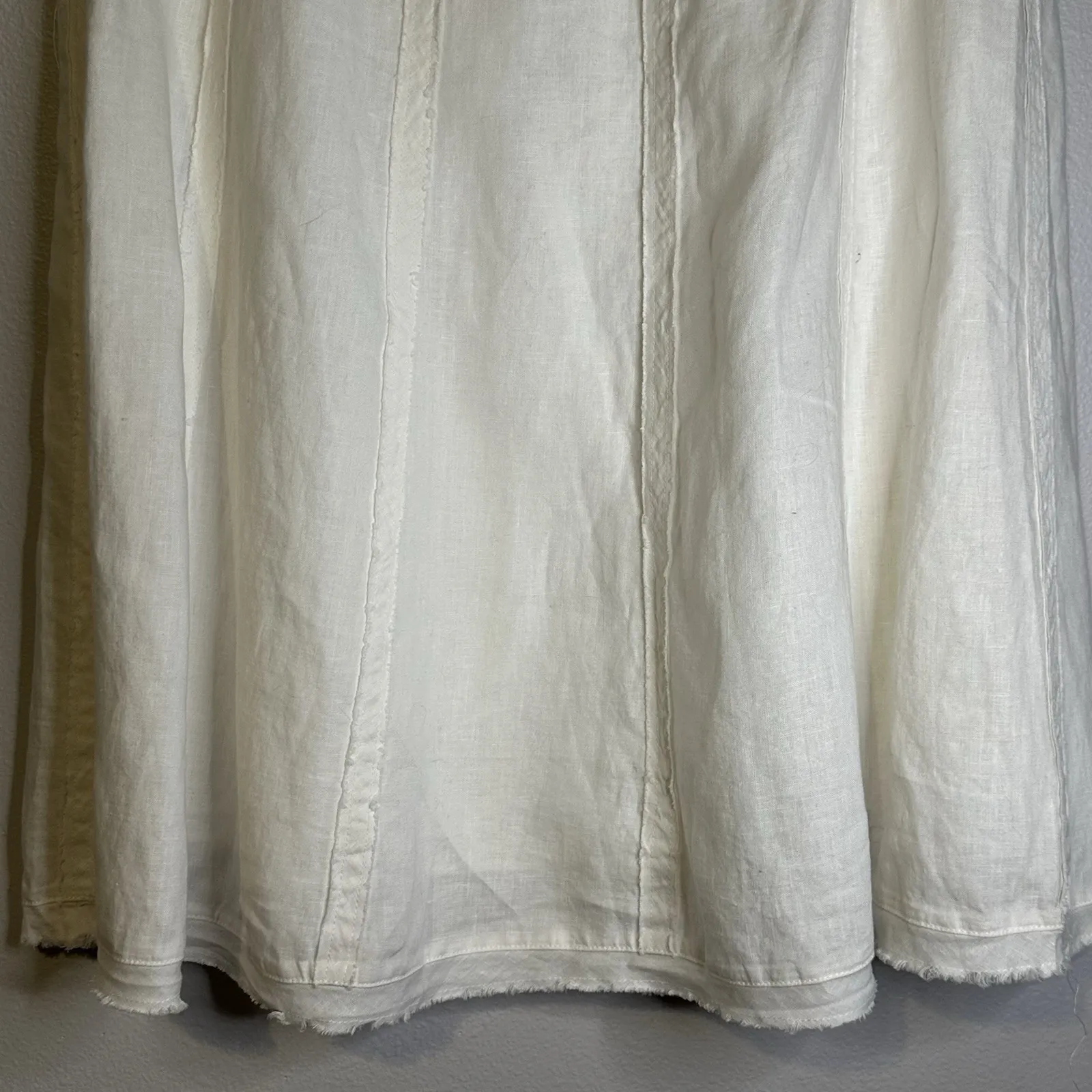 Soft Surroundings Linen Skirt Raw Hem Lined Bohemian Church Minimalist White New - Image 4