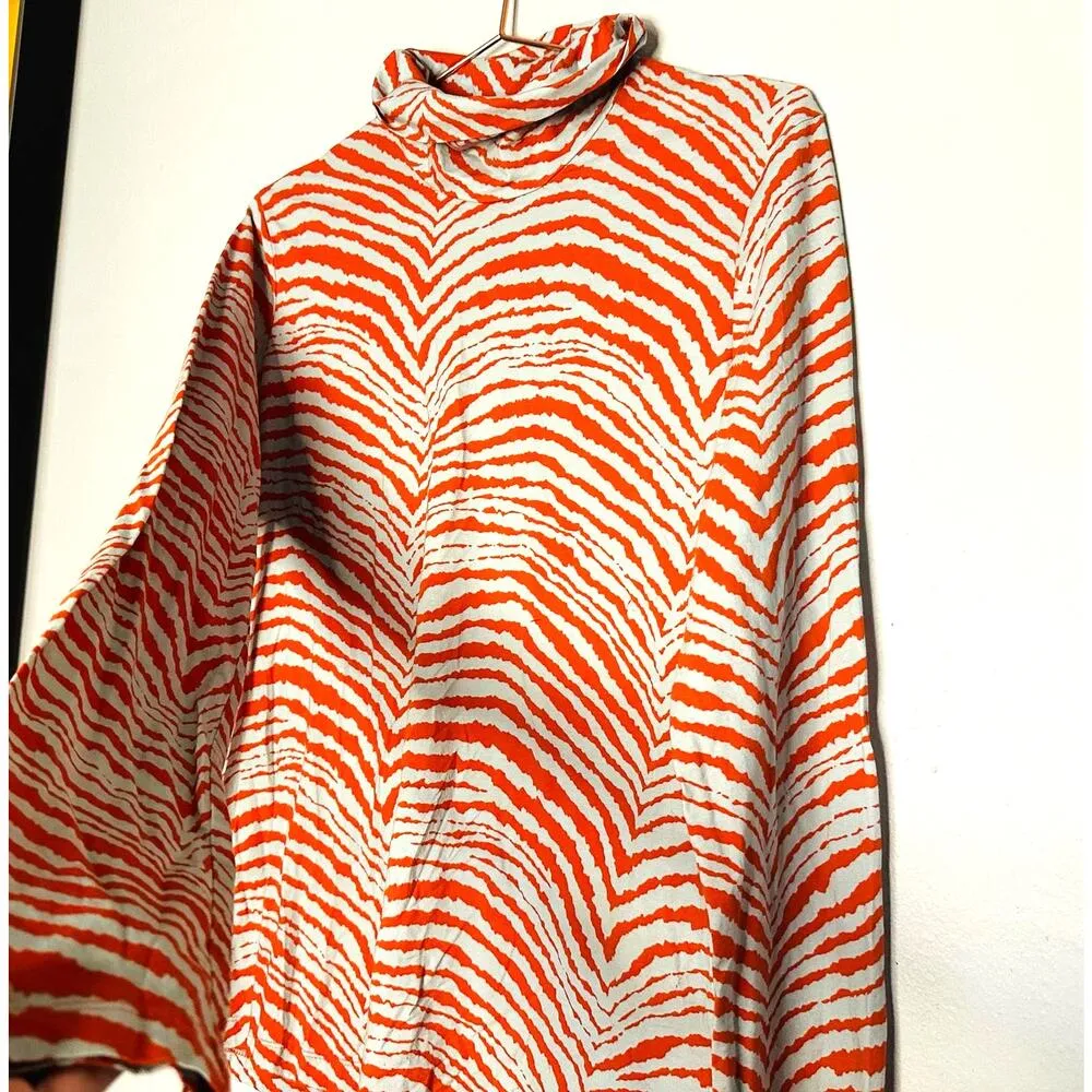 Proenza Schouler Women's White Orange Geometric Zebra Turtleneck Top Size XL - Image 5
