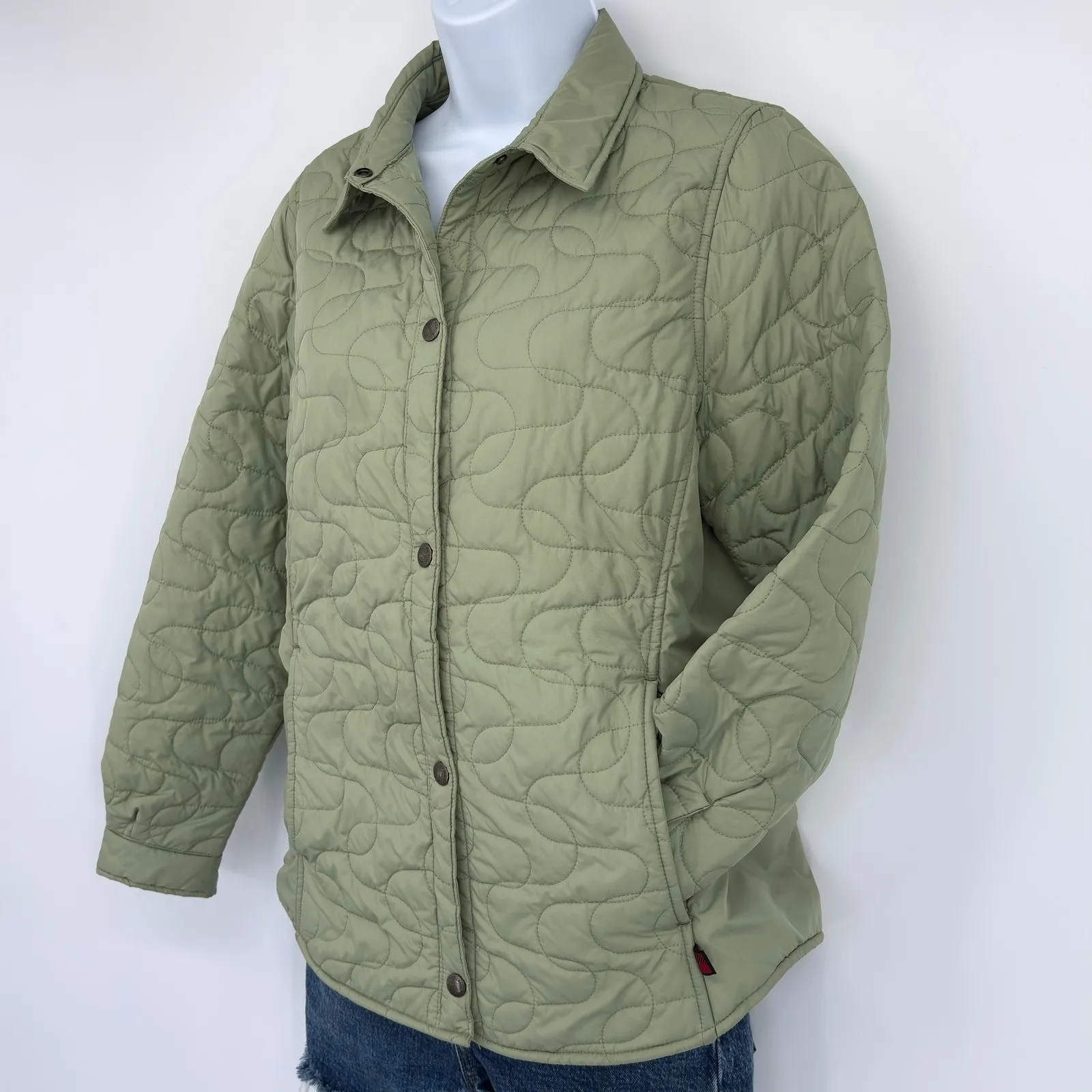 Woolrich Quilted Light Sage Jacket Women Small Snap Button Coat Outdoor Winter - Image 2