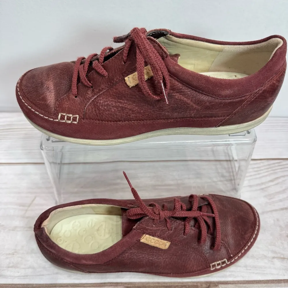 Ecco Cayla Burgundy Wine Genuine Leather Lace Up Sneakers Red Size 8.5 - Image 2