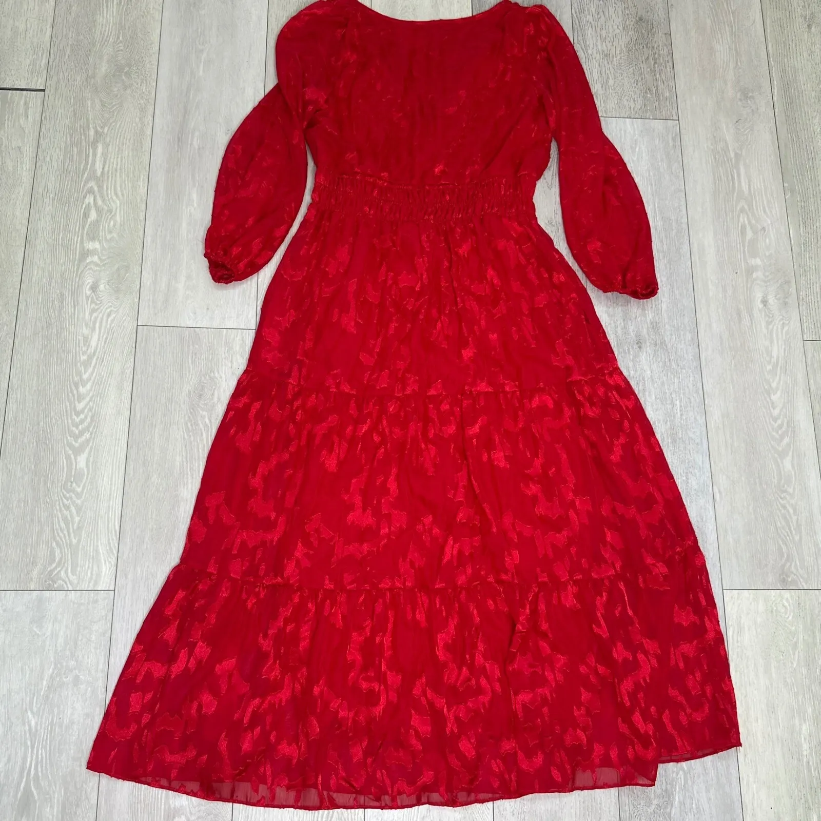Taylor jacquard red maxi long balloon sleeve cinched waist size 6 romantic Size M - Image 3