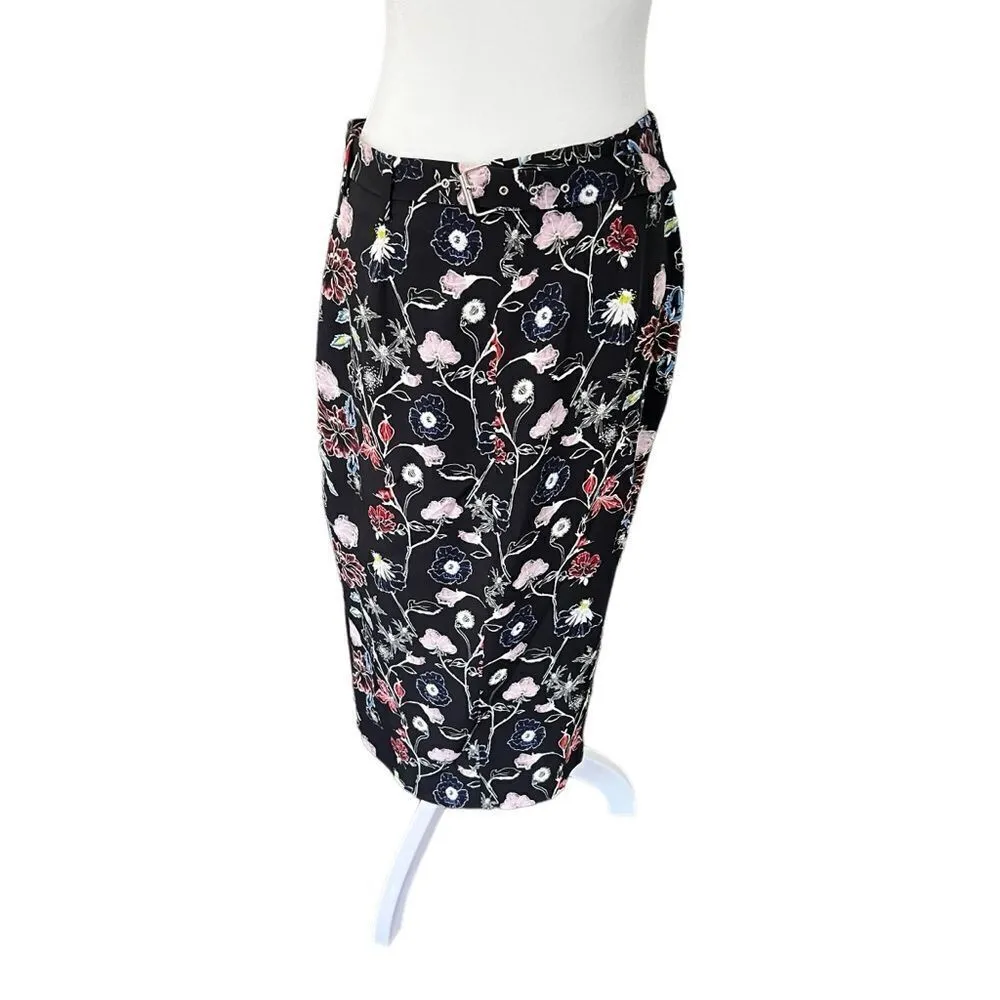 ALC Daniel’s Floral 100% Silk Wrap Belted Midi Skirt Size 6 - Image 7