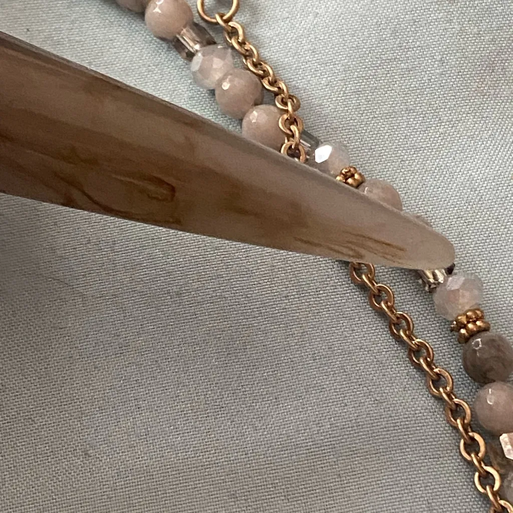 32” Necklace Stone Beads Beaded With Antler Tip Shape Pendant 2.5” H Cream Brown Tan - Image 7