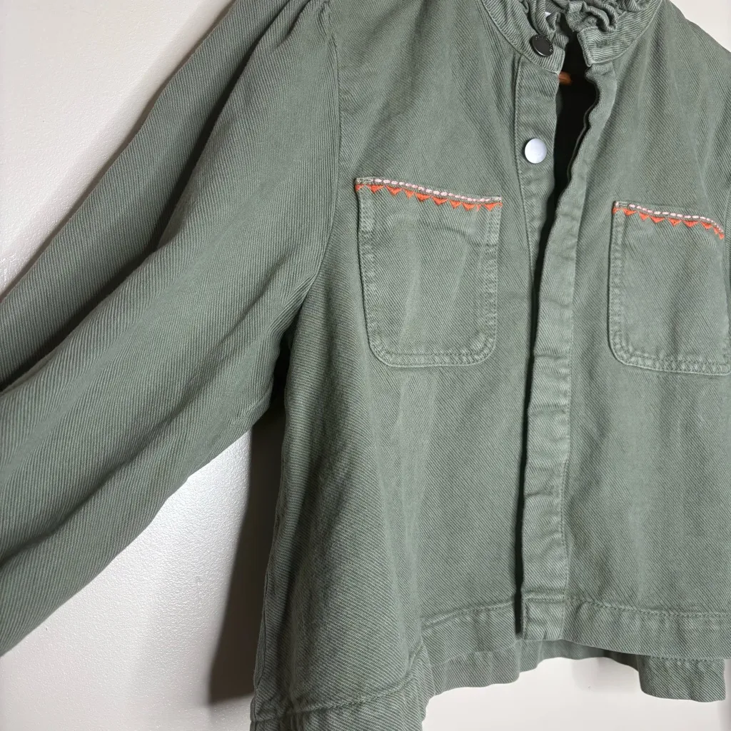 Seventy + Mochi Ziggy Cropped Denim Jacket Green - Image 5