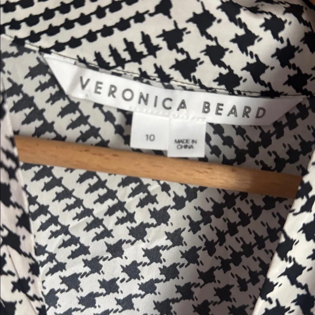 Veronica Beard Beata Houndstooth Print Stretch Silk Blouse 10 - Image 7