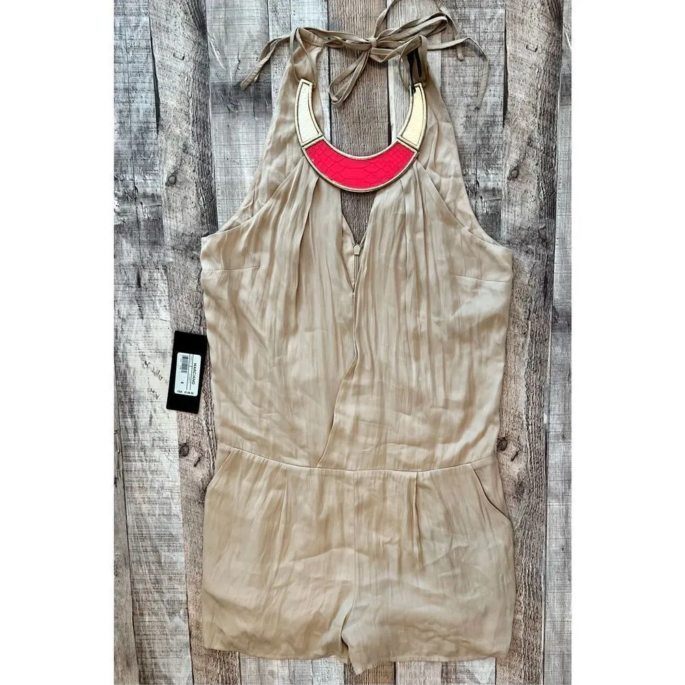 Marciano by Guess Tan Halter Strap Anais Chain Romper 6 Sexy‎ Vacation NWT - Image 2