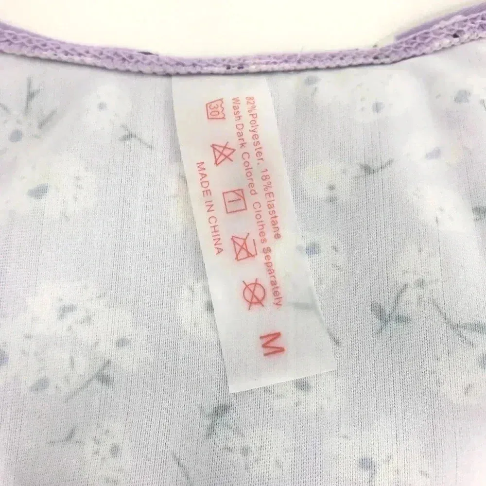 FLORAL LILAC TWO PIECE DEEP PLUNGE BIKINI TOP HIGH WAISTED BOTTOMS WOMENS MEDIUM Purple - Image 7