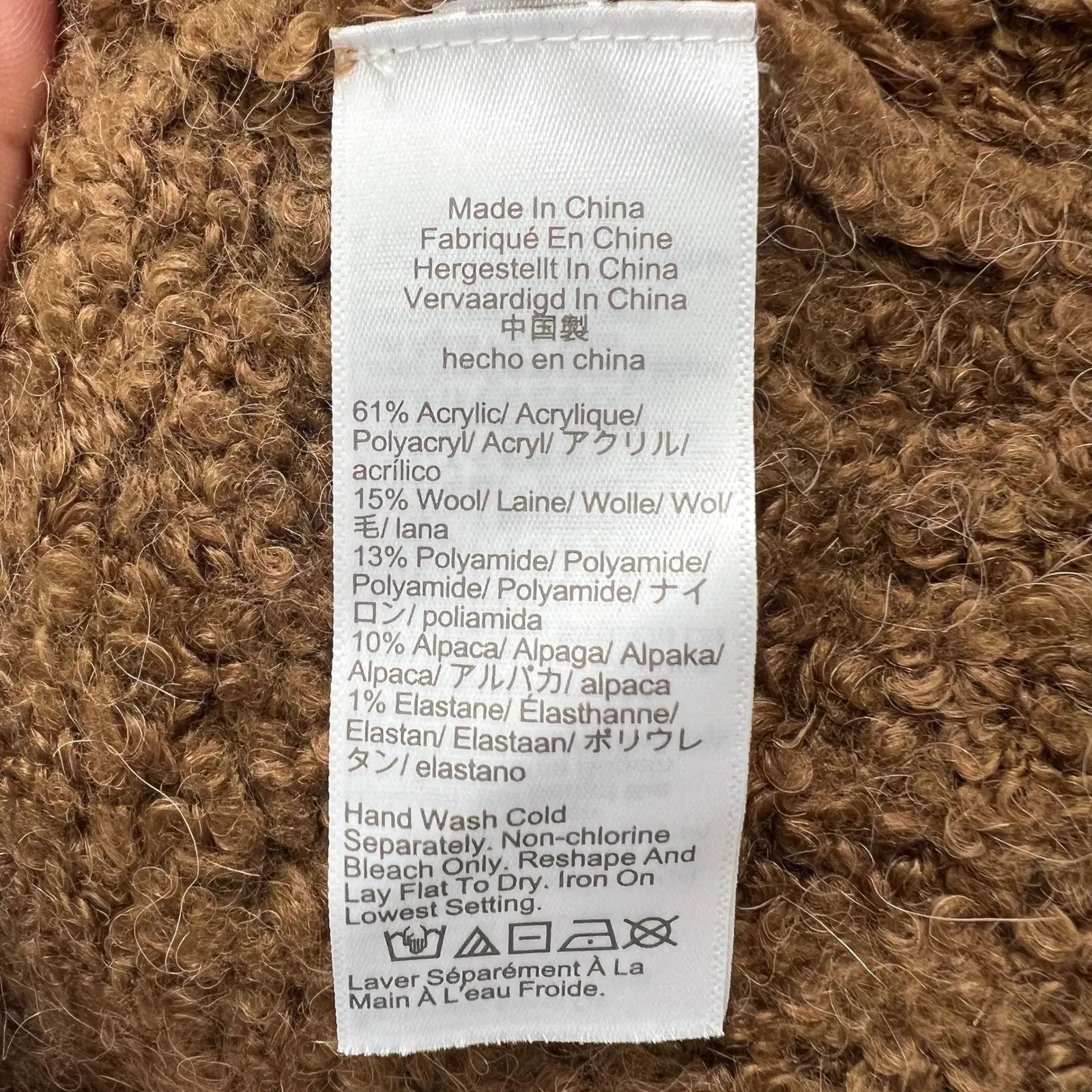 J.Crew Women M  Caramel Brown Bouclé Yarn Knit Sweater Mock Neck Long Sleeve - Image 4