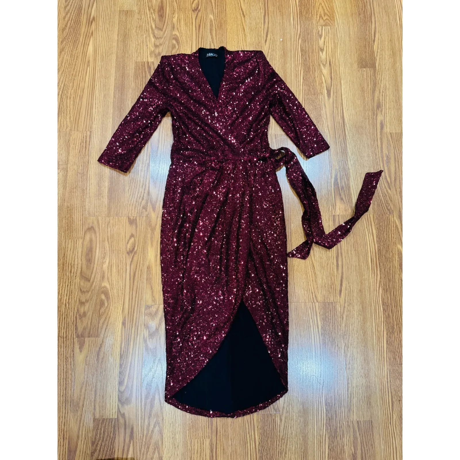 Zhivago Burgundy Sequin Kinsey Wrap Dress Women’s Size 8 Party Cocktail Evening Red - Image 4