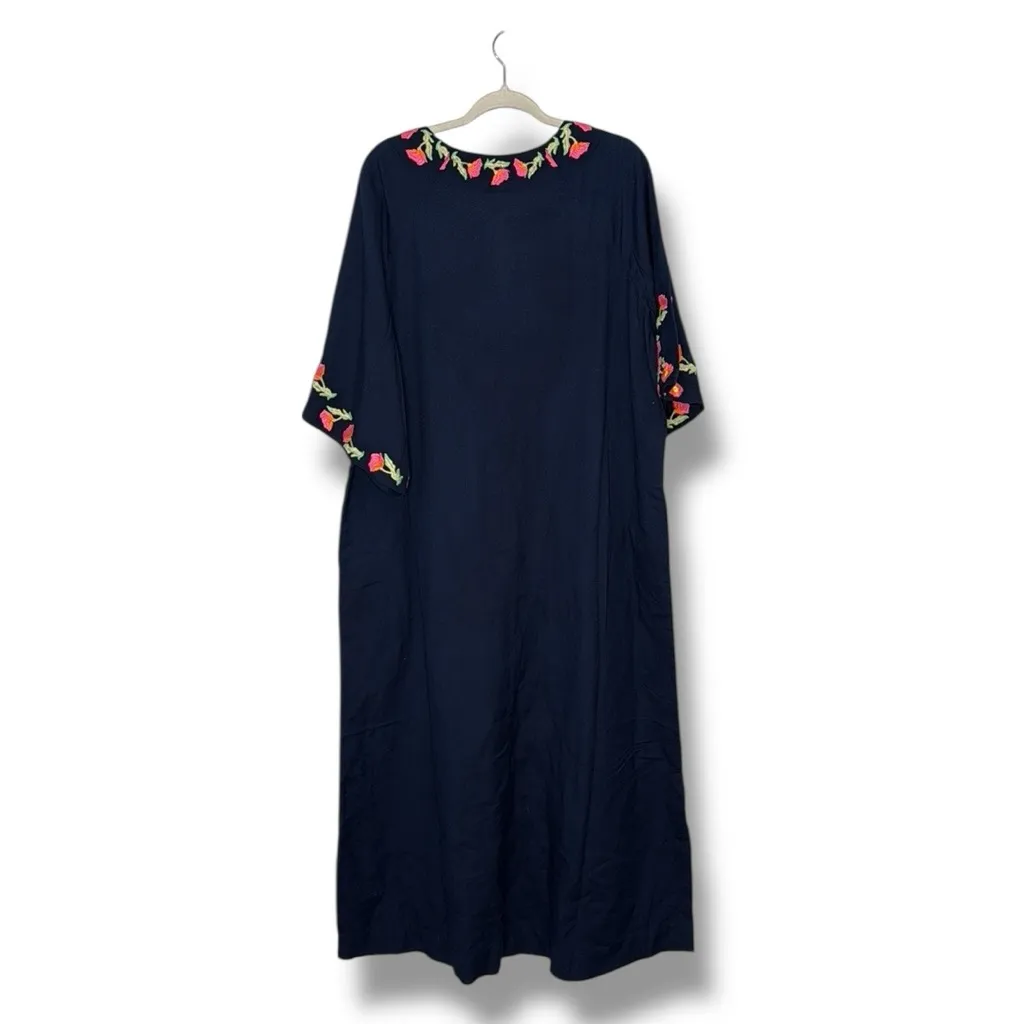 Frances‎ Valentine Navy Charming Caftan Poppy Embroidered Maxi Dress - Image 10