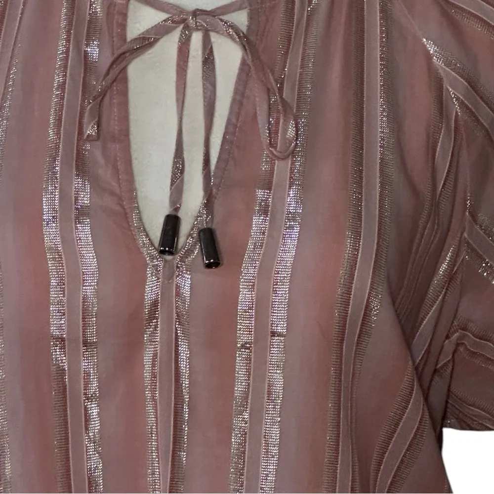 INC International Concepts Pink Flutter Sleeve Blouse with Tie Front Size M - Image 2