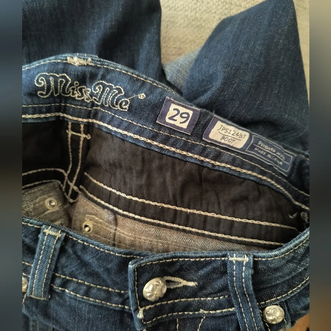 Miss Me Womens Blue Rhinestone Jeweled Y2K Boot Cut Jeans 29x34 - Image 6