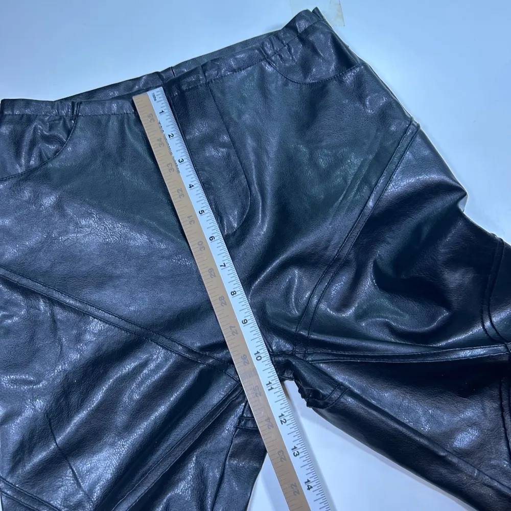 Vintage Y2K Heart Attack Faux Leather Pants Quilted Design Black Flare Leg Small - Image 10