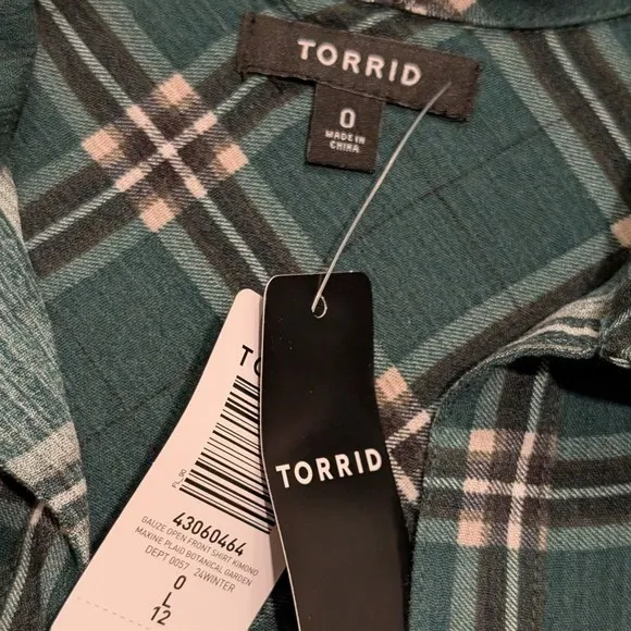 Torrid NWT Plus 0 0X 12 14 XL Green Plaid Shirt Duster Cardigan Tunic Top NEW - Image 2